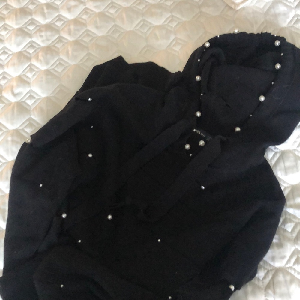 Black oversized hoodie with pearl detail